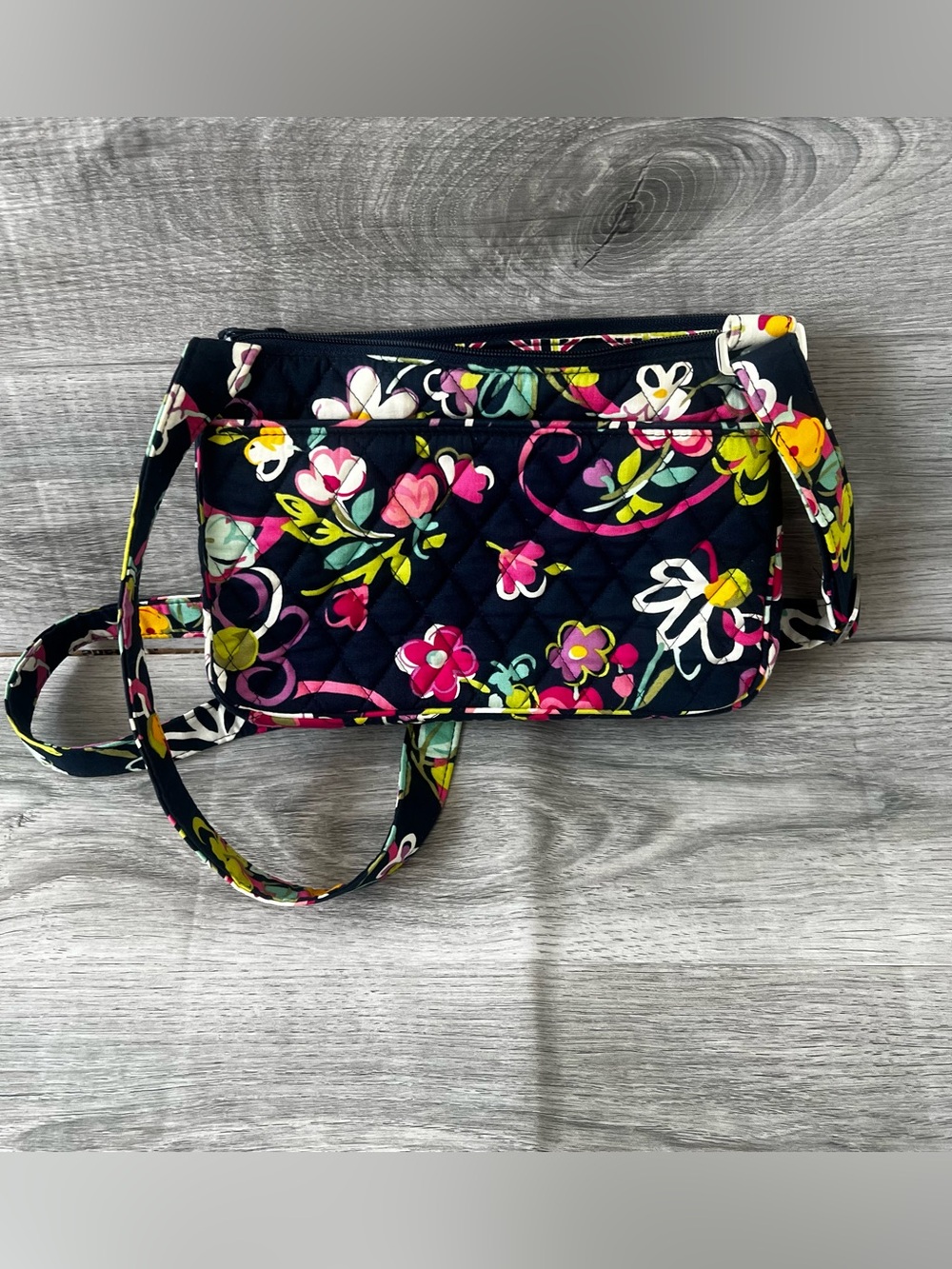 Vera Bradley Navy Quilted Floral Crossbody in Ribbons pattern - Picture 6 of 7